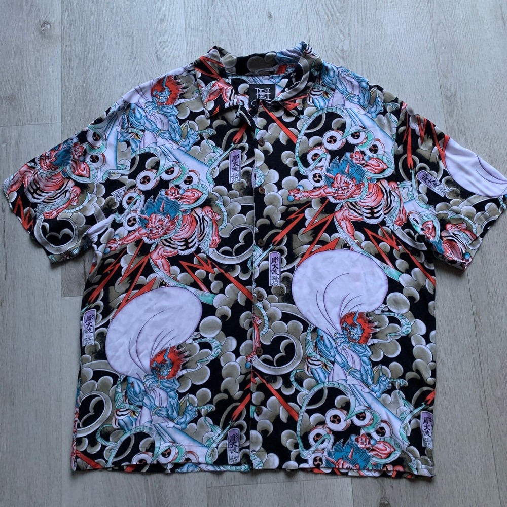 Ed Hardy Japan Bee Camp Shirt‎ - Japanese Print Hawaiian Button Up - Size L